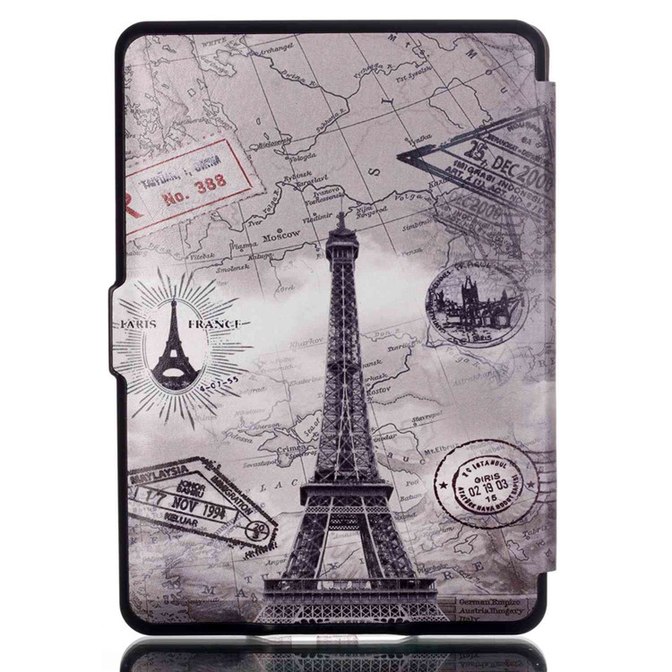 Smart Leather Flip Case for Amazon Kindle Paperwhite 3/2/1 - Eiffel Tower and Map-3