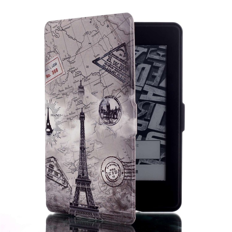 Smart Leather Flip Case for Amazon Kindle Paperwhite 3/2/1 - Eiffel Tower and Map-4