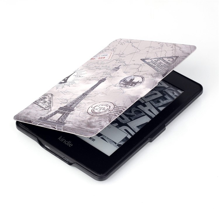 Smart Leather Flip Case for Amazon Kindle Paperwhite 3/2/1 - Eiffel Tower and Map-6