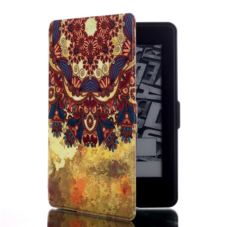 Smart Leather Flip Case for Amazon Kindle Paperwhite 3/2/1 -Vintage Flower-4