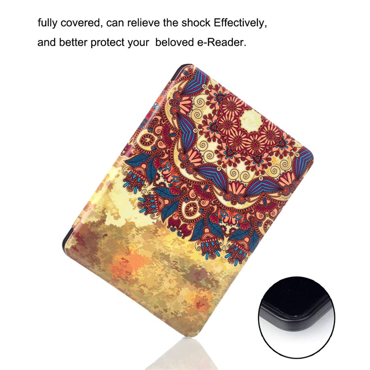 Smart Leather Flip Case for Amazon Kindle Paperwhite 3/2/1 -Vintage Flower-6