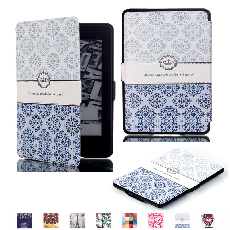 Smart Leather Flip Case for Amazon Kindle Paperwhite 3/2/1 - Retro Flower-1