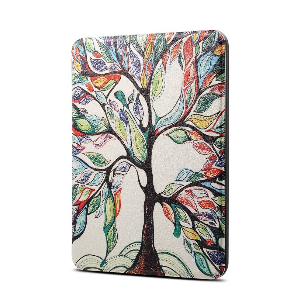 Gemusterte PU-Leder-Smart-Schutzhülle Für Amazon Kindle Paperwhite 4 (2018) - Bunter Baum-1