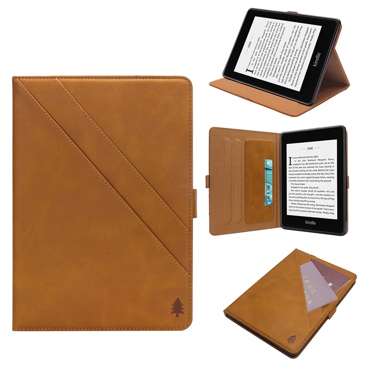 Kartensteckplätze Stehen Lederschutzhülle Für Amazon Kindle Paperwhite 4 (2018) - Braun-1