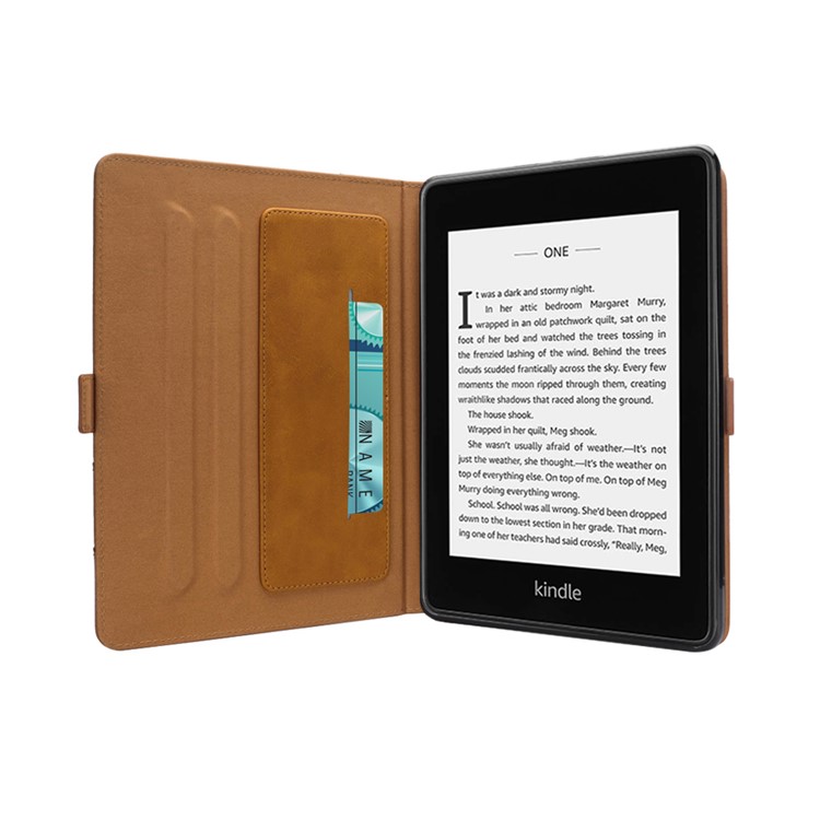Kartensteckplätze Stehen Lederschutzhülle Für Amazon Kindle Paperwhite 4 (2018) - Braun-4