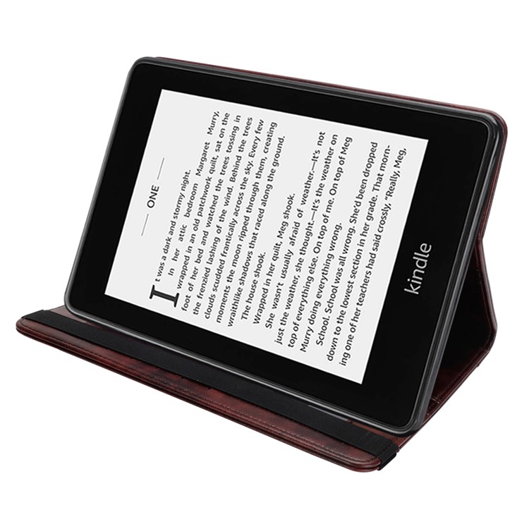 Leder Flip Case Für Amazon Kindle Paperwhite 4 (2018) Mit Gummiband / Brieftasche / Stand - Kaffee-7