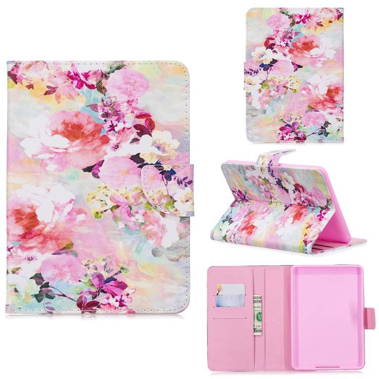 Pattern Printing Leather Wallet Stand Case for Amazon Kindle Paperwhite 4/3/2/1 - Pretty Flowers-1