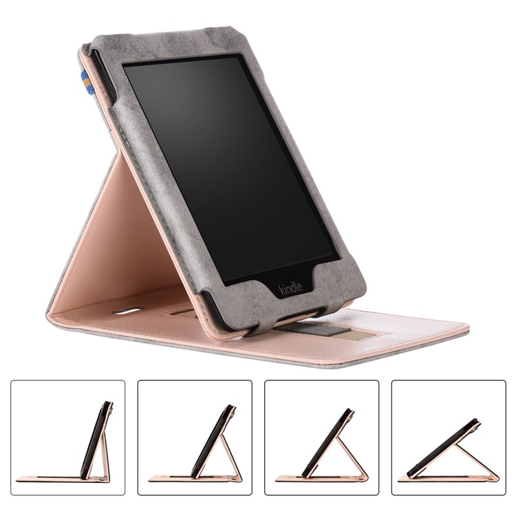 PU Leather Stand Case with Hand Strap for Amazon Kindle Paperwhite 3/2/1- Grey-6