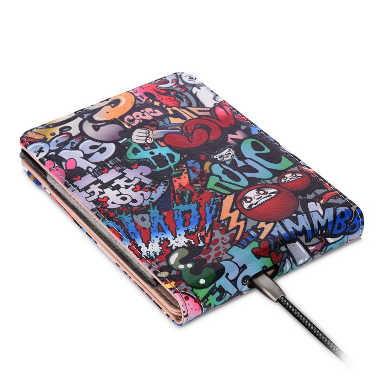 Pattern Printing PU Leather Stand Case with Hand Strap for Amazon Kindle Paperwhite 4/3/2/1- Graffiti-5