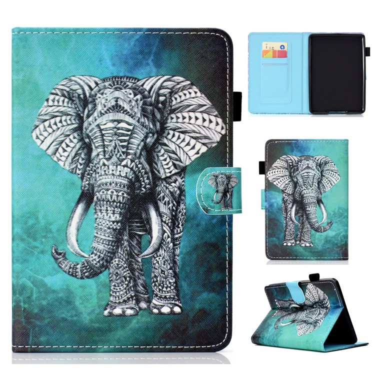 Pattern Printing Card Slots Stand Flip Leather Tablet Case with Stylus Pen Holder for Amazon All-New Kindle (2019) - Elephant-1