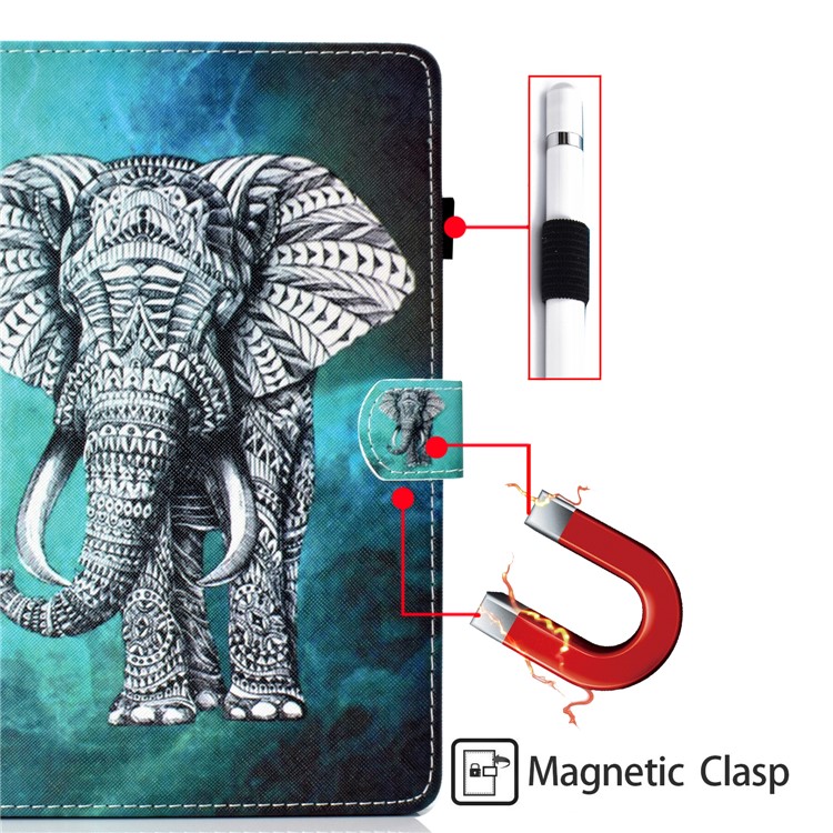 Pattern Printing Card Slots Stand Flip Leather Tablet Case with Stylus Pen Holder for Amazon All-New Kindle (2019) - Elephant-3