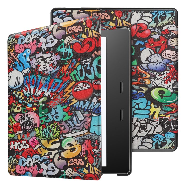 Pattern Printing Stand Leather Tablet Protective Case for Amazon Kindle Oasis (2019) - Cartoon Graffiti-1