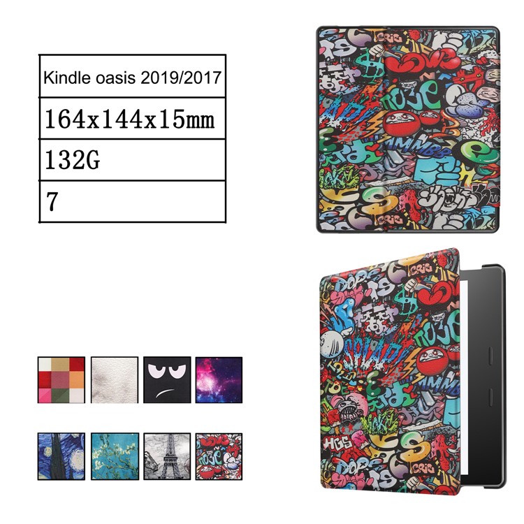 Pattern Printing Stand Leather Tablet Protective Case for Amazon Kindle Oasis (2019) - Cartoon Graffiti-6