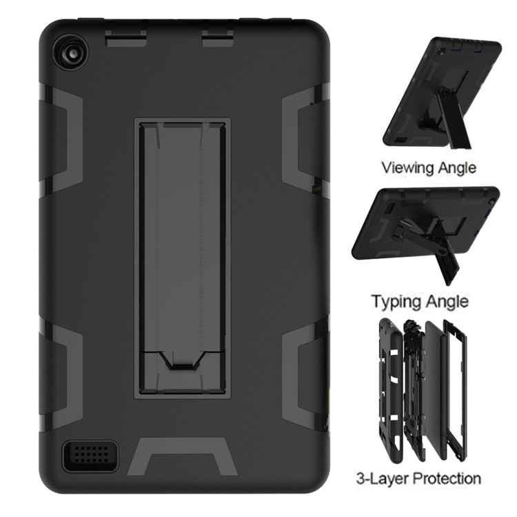 Cool Anti-dust PC Silicone Tablet Protective Shell with Kickstand for Amazon All-New Kindle (2019) - All Black-1