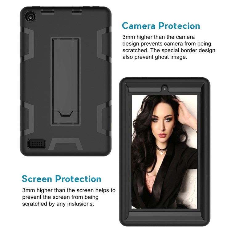 Cool Anti-dust PC Silicone Tablet Protective Shell with Kickstand for Amazon All-New Kindle (2019) - All Black-2