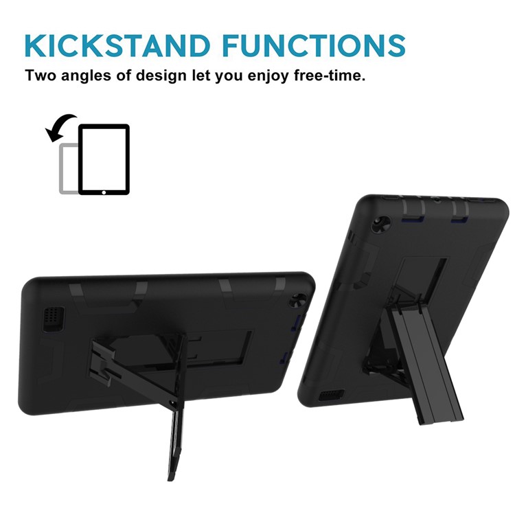 Cool Anti-dust PC Silicone Tablet Protective Shell with Kickstand for Amazon All-New Kindle (2019) - All Black-4