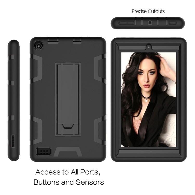 Cool Anti-dust PC Silicone Tablet Protective Shell with Kickstand for Amazon All-New Kindle (2019) - All Black-5