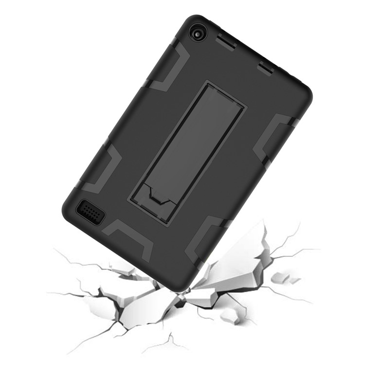 Cool Anti-dust PC Silicone Tablet Protective Shell with Kickstand for Amazon All-New Kindle (2019) - All Black-6