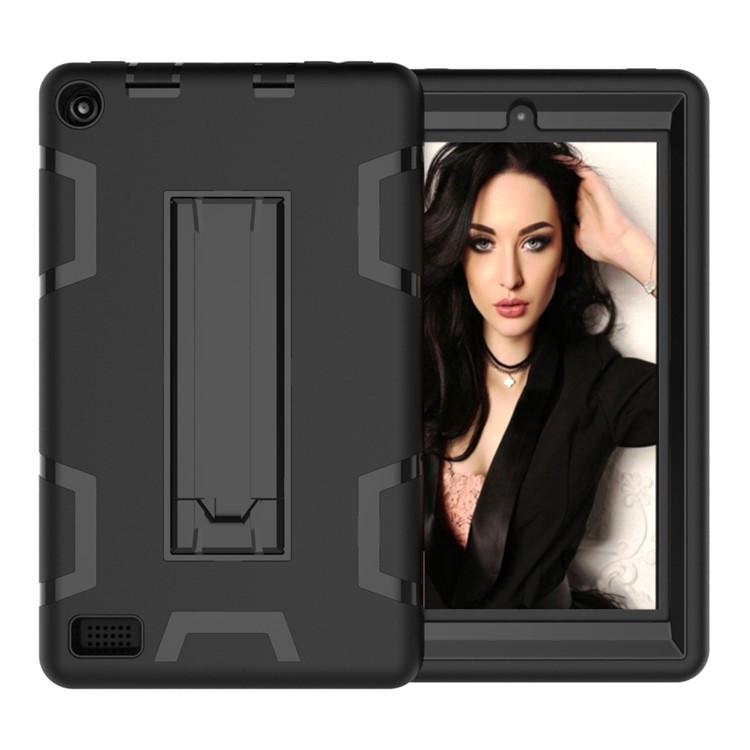 Cool Anti-dust PC Silicone Tablet Protective Shell with Kickstand for Amazon All-New Kindle (2019) - All Black-7