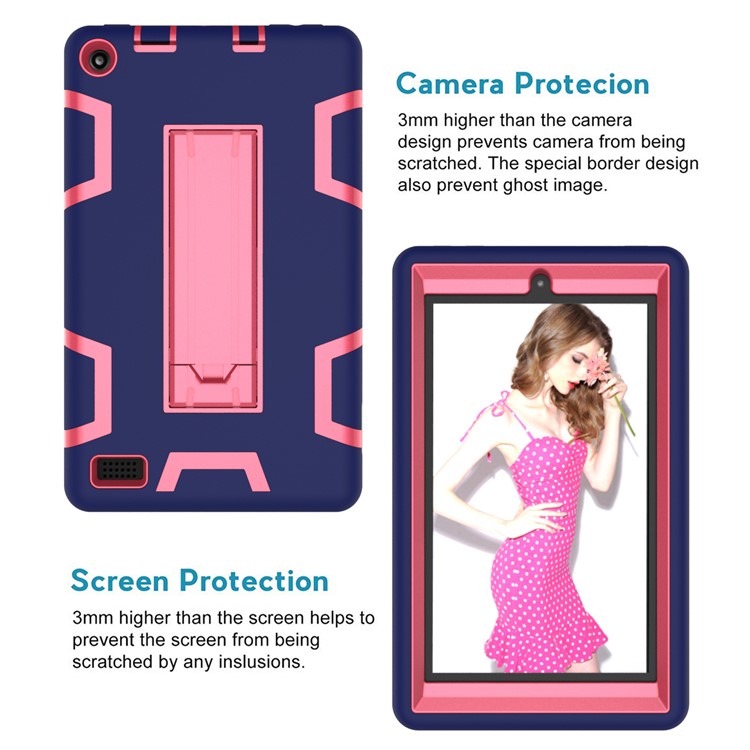 Cool Anti-dust PC Silicone Tablet Protective Shell with Kickstand for Amazon All-New Kindle (2019) - Dark Blue/Rose-2