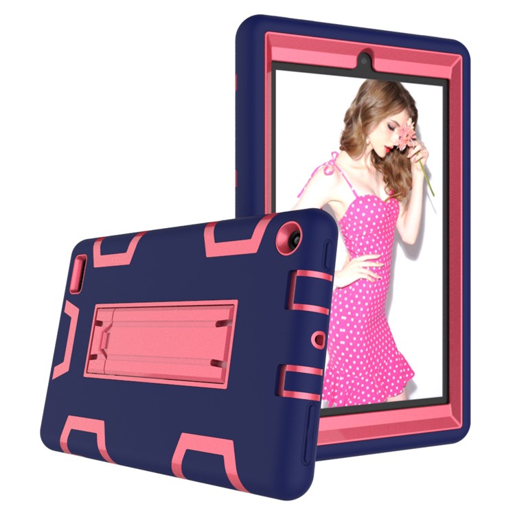 Cool Anti-dust PC Silicone Tablet Protective Shell with Kickstand for Amazon All-New Kindle (2019) - Dark Blue/Rose-3
