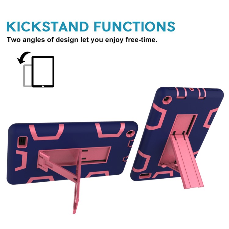 Cool Anti-dust PC Silicone Tablet Protective Shell with Kickstand for Amazon All-New Kindle (2019) - Dark Blue/Rose-4