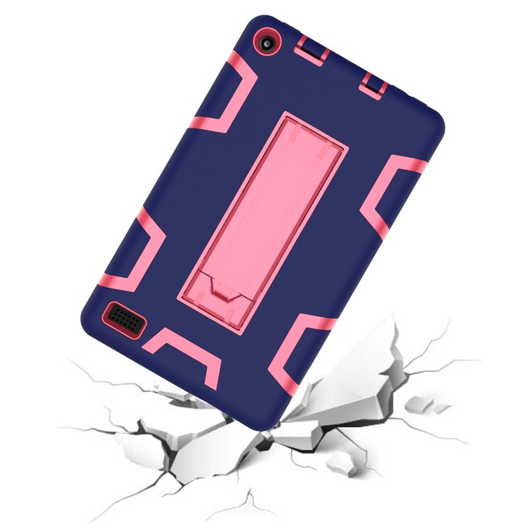 Cool Anti-dust PC Silicone Tablet Protective Shell with Kickstand for Amazon All-New Kindle (2019) - Dark Blue/Rose-6