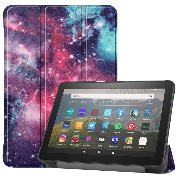 Pattern Printing PU Leather Tri-fold Stand Tablet Case for Amazon All-new Fire HD 8 (2020) - Cosmic Space-1