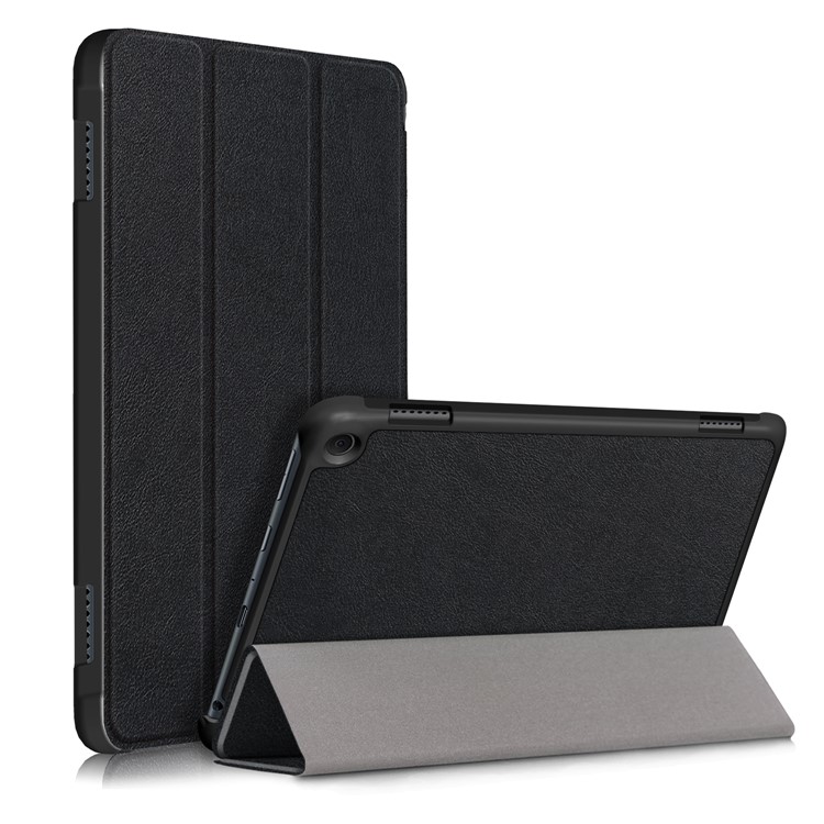 Tri-fold Leather Stand Case for Amazon Fire HD 8/8 Plus (2020) - Black-1