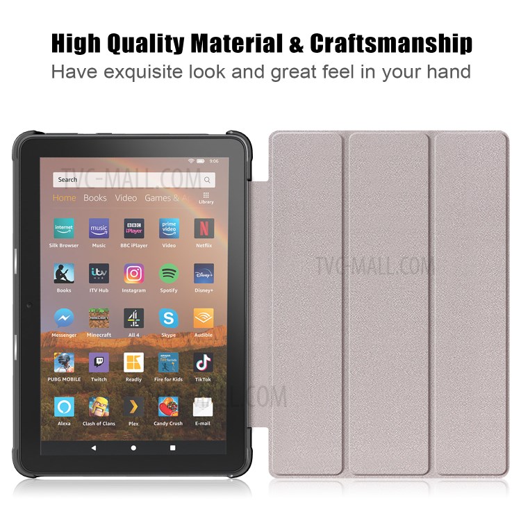 Litch Skin Pattern Printing PU Leather Tri-fold Stand Tablet Case for Amazon Fire HD 8 (2020)/8 Plus - Tree and Reflection-5