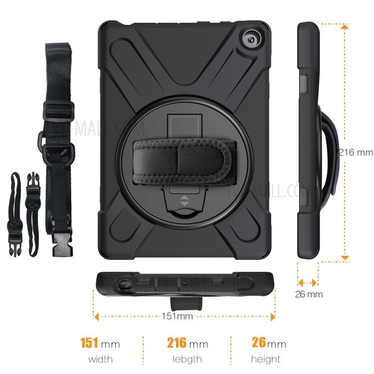 360° Rotation PC + Silicone Tablet Case (Kickstand+Hand Strap+Shoulder Strap) for Amazon Fire HD 8 (2020) - Black-5