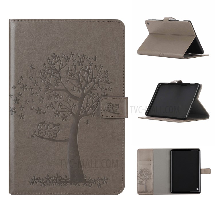 Imprint Tree and Owls Flip Leather Wallet Tablet Case for Amazon Kindle Fire HD 8 (2020) - Grey-1