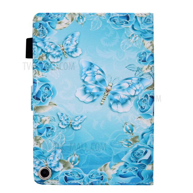 Stylish Pattern Printing Card Slots Leather Stand Protective Case for Amazon Fire HD 8 (2020) - Blue Butterfly and Flowers-2