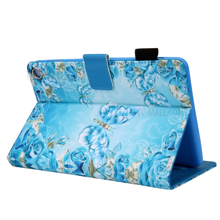 Stylish Pattern Printing Card Slots Leather Stand Protective Case for Amazon Fire HD 8 (2020) - Blue Butterfly and Flowers-3