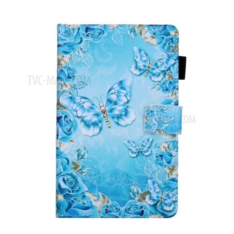 Stylish Pattern Printing Card Slots Leather Stand Protective Case for Amazon Fire HD 8 (2020) - Blue Butterfly and Flowers-4