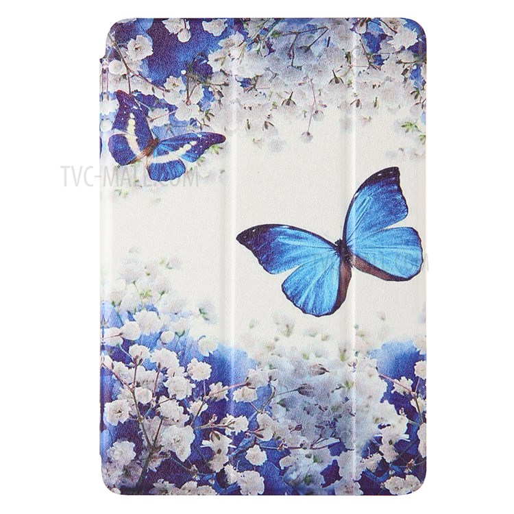 Pattern Printing Tri-fold Leather Smart Tablet Cover for Amazon Fire HD 8 (2020) - Blue Butterfly and Flower-1