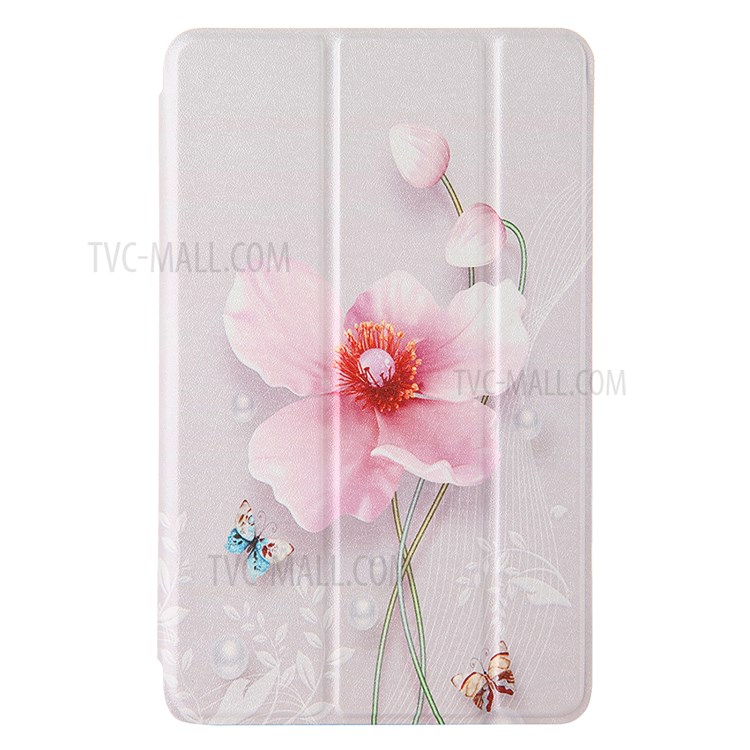 Patterned Leather Stand Shell for Amazon Fire 7 (2015)/(2017)/(2019) Case Auto wake & sleep - Pink Flower-1