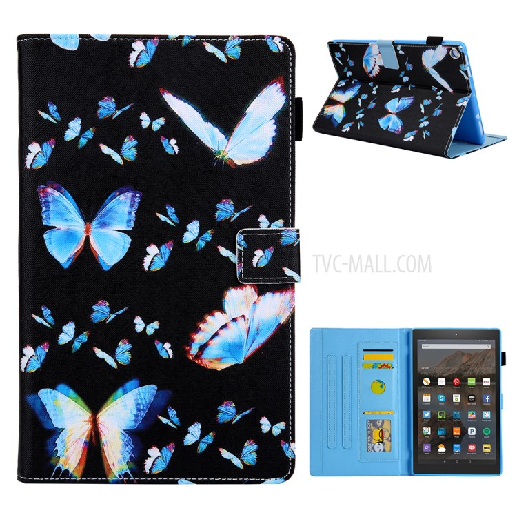 Pattern Printing Card Slots Flip Leather Tablet Case for Amazon Fire HD 10 (2017)/(2019) - Butterflies-1