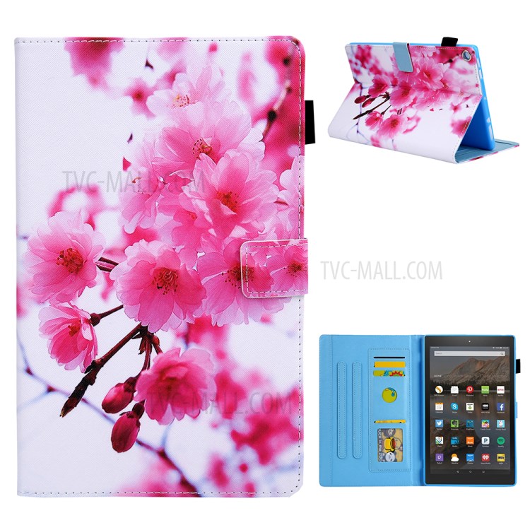 Pattern Printing Card Slots Flip Leather Tablet Case for Amazon Fire HD 10 (2017)/(2019) - Red Flowers-1