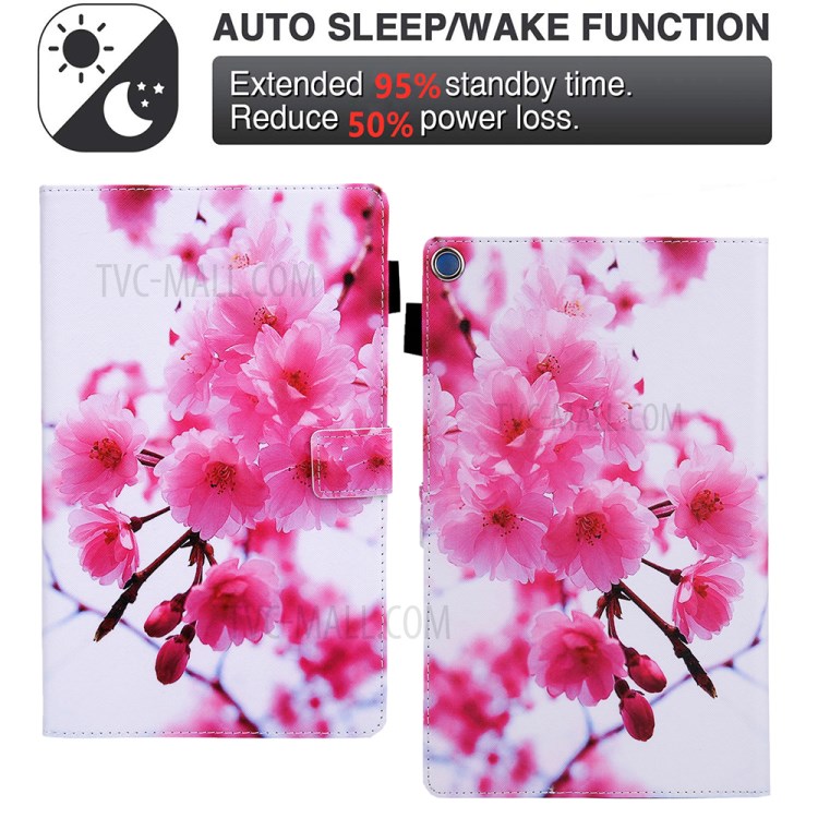 Pattern Printing Card Slots Flip Leather Tablet Case for Amazon Fire HD 10 (2017)/(2019) - Red Flowers-3
