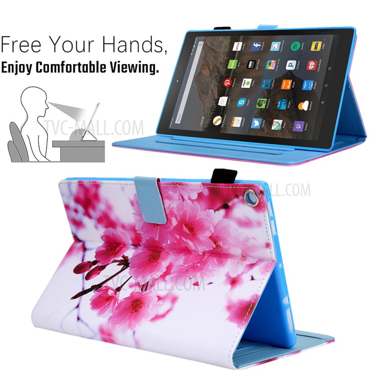 Pattern Printing Card Slots Flip Leather Tablet Case for Amazon Fire HD 10 (2017)/(2019) - Red Flowers-4