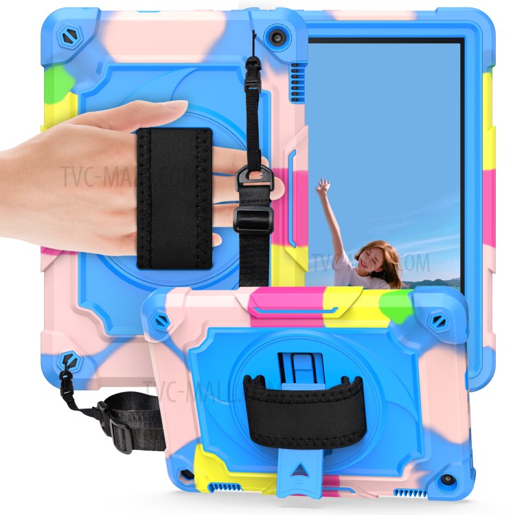 Drop-proof PC and Silicone Tablet Case with 360° Swivel Strap for Amazon Fire HD 8 (2020)/8 Plus (2020) - Mix Blue-1