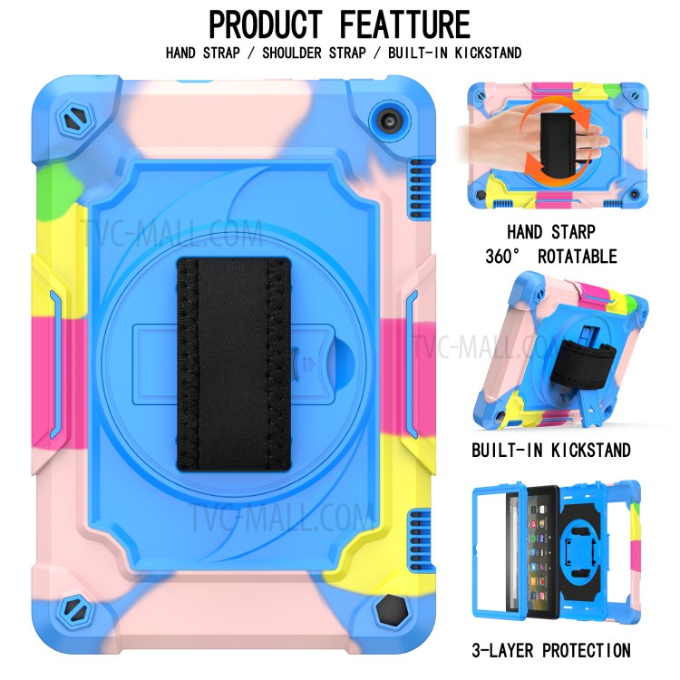 Drop-proof PC and Silicone Tablet Case with 360° Swivel Strap for Amazon Fire HD 8 (2020)/8 Plus (2020) - Mix Blue-2