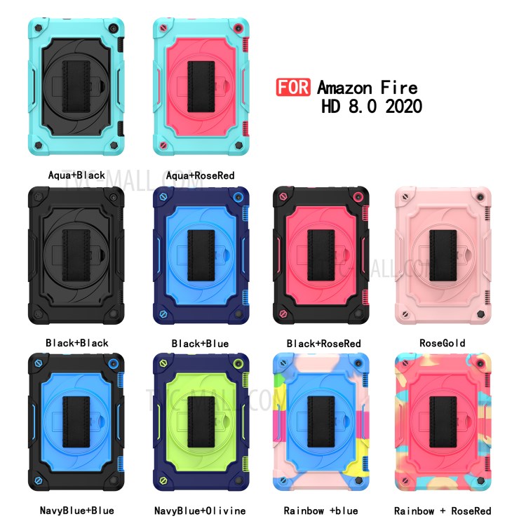 Drop-proof PC and Silicone Tablet Case with 360° Swivel Strap for Amazon Fire HD 8 (2020)/8 Plus (2020) - Mix Blue-5