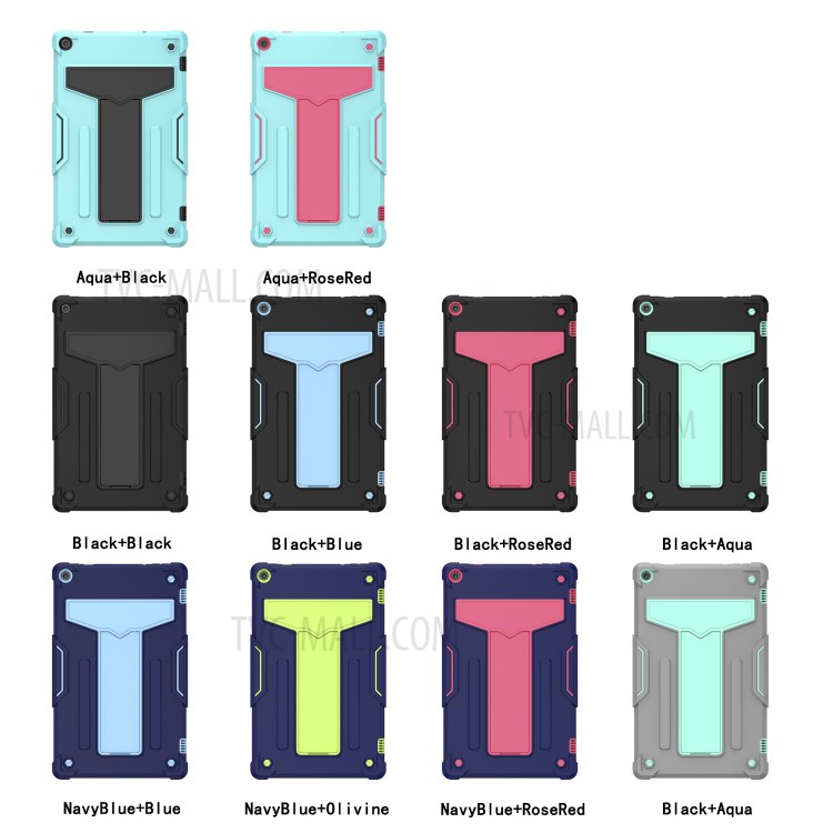 Foldable T-shaped Kickstand PC Silicone Protector Cover for Amazon Fire HD 10 (2019)/(2017) Case - All Black-5
