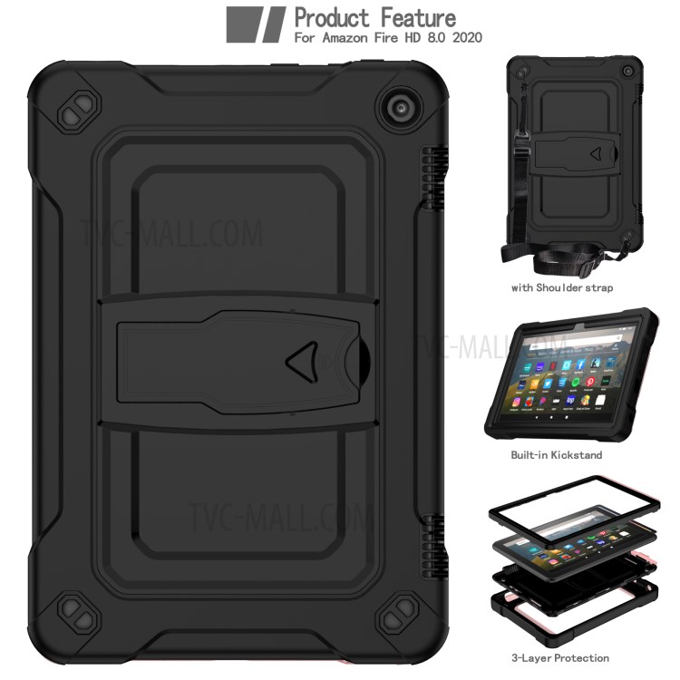 Full Protection PC + Silicone Tablet Case Cover with Kickstand for Amazon Fire HD 8 (2020) - Black-3