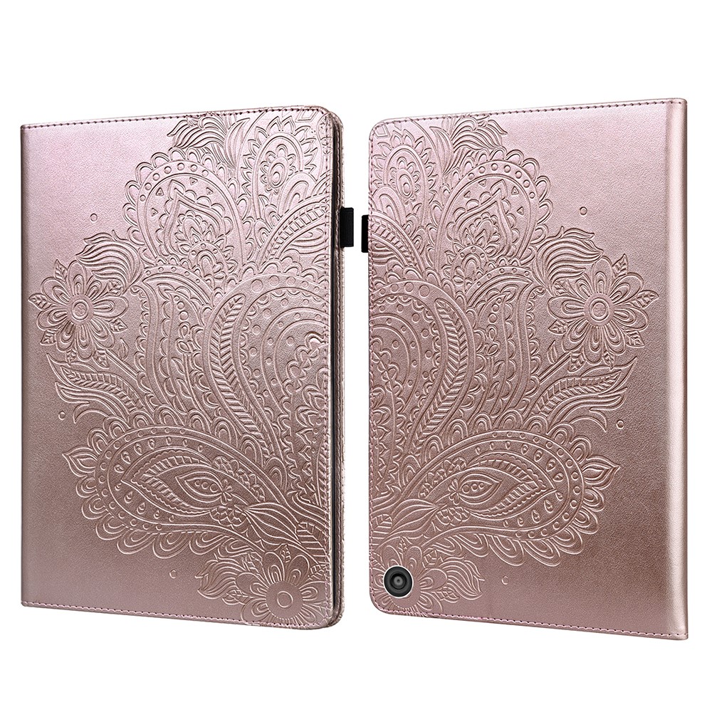 Imprinted Peacock Flower Pattern Shockproof Leather Tablet Protective Case Shell with Card Slot for Amazon Fire HD 10 (2021)/HD 10 Plus (2021) - Gold-11