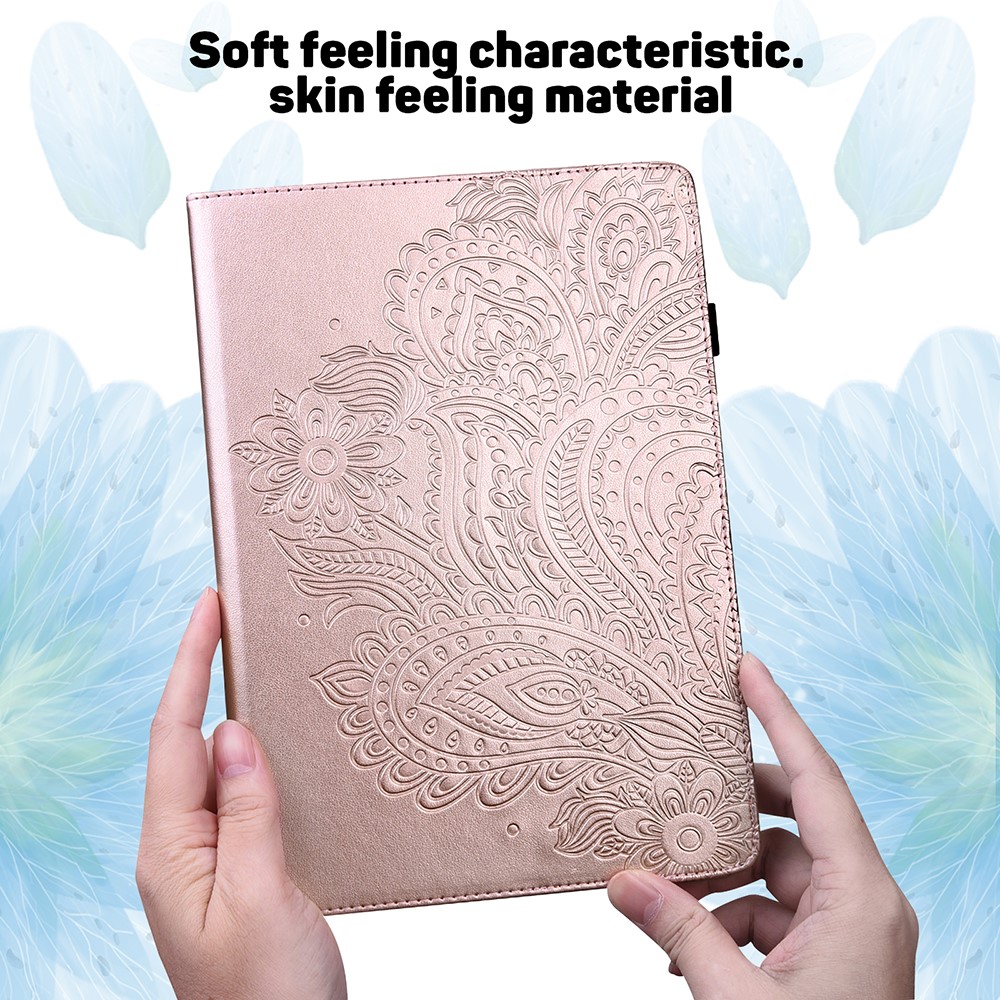 Imprinted Peacock Flower Pattern Shockproof Leather Tablet Protective Case Shell with Card Slot for Amazon Fire HD 10 (2021)/HD 10 Plus (2021) - Gold-2