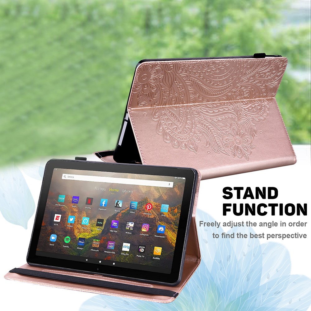 Imprinted Peacock Flower Pattern Shockproof Leather Tablet Protective Case Shell with Card Slot for Amazon Fire HD 10 (2021)/HD 10 Plus (2021) - Gold-8