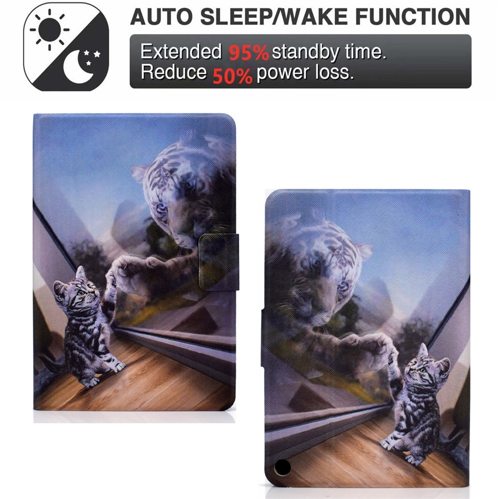 Pattern Printing Leather Smart Wake/Sleep Tablet Stand Case Cover for Amazon Fire HD 10 (2021) - Two Tiger-2